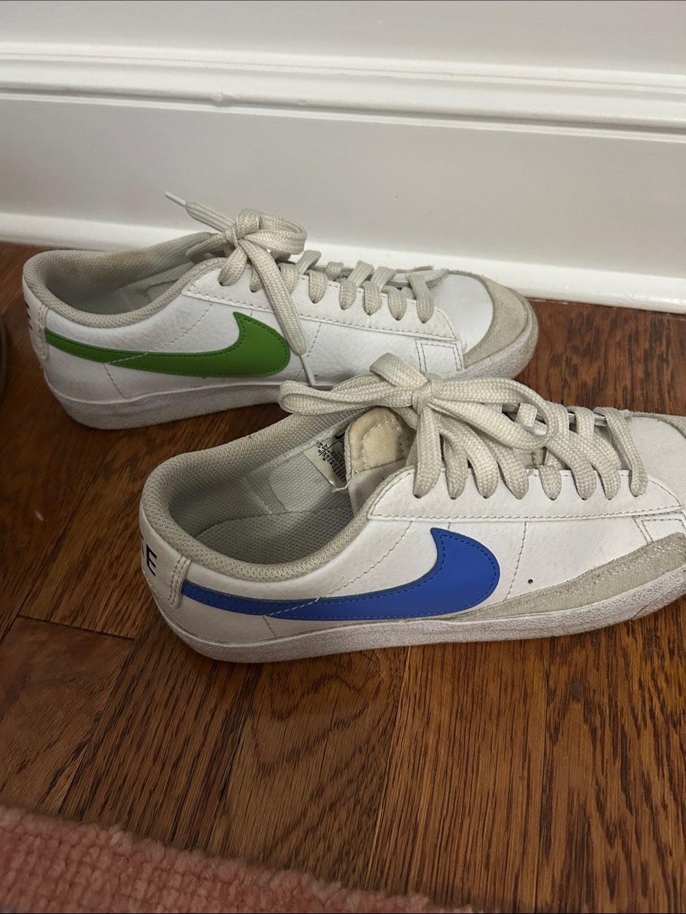 Nike Men’s White Low-Top Sneakers with Blue & Green Swooshes